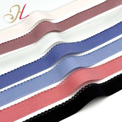 Шантоу эластик фабрикаси 2,1 см рангли очиқ толали ярим ой дантелли эластик тасмасини мослаштиради