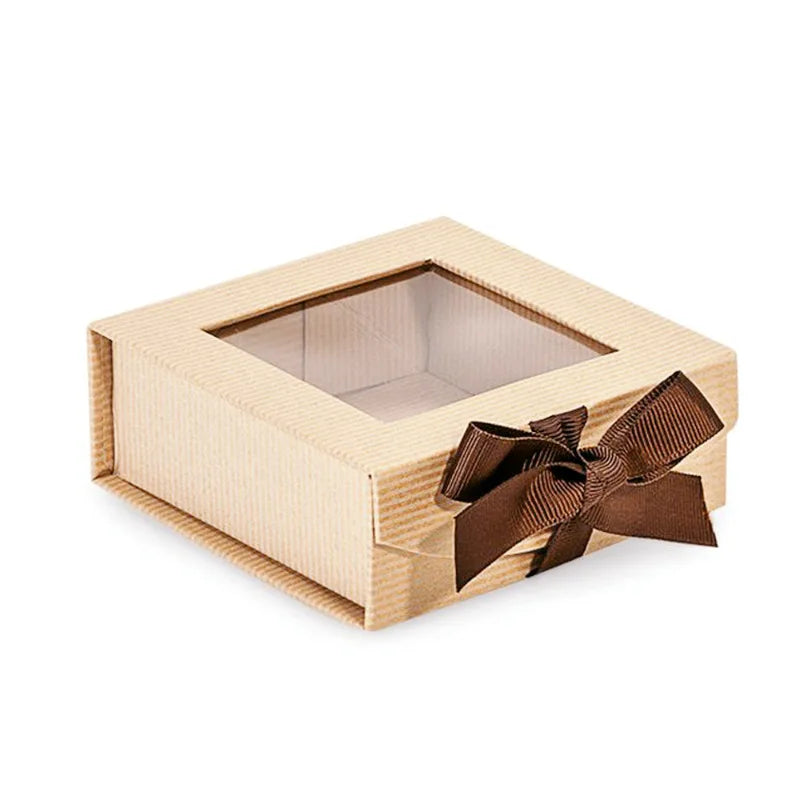 Гуандун ишлаб чиқариши, PET слайдли тортма шаклидаги крафт қоғоз қутилар — квадрат  қути, прозрачный PVC қопқоқли, ойнаси бор