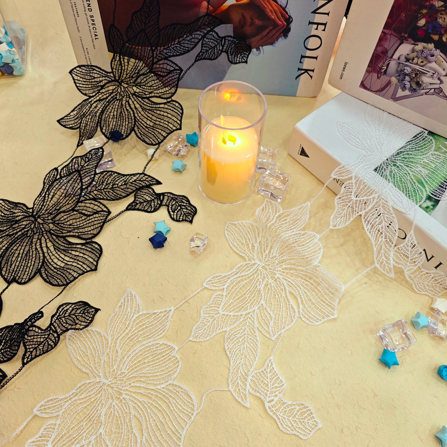 Оқ Полестер гуллар Гипур Швейтсария дантелли DIY лента безаклари