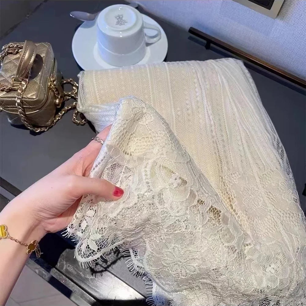 Премиум швейтсариялик вуал мато, франтсуз гипурли дантелли