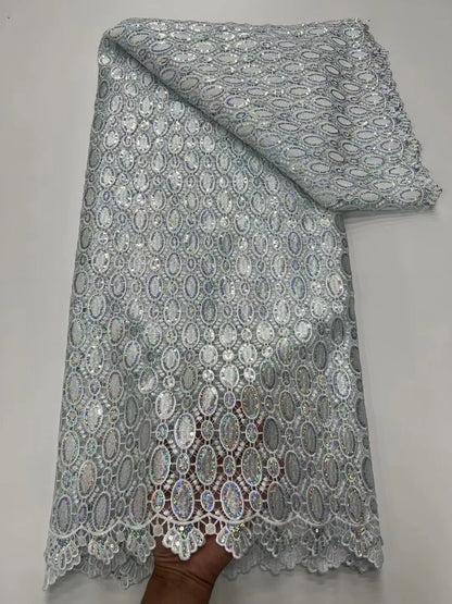 NI.AI соф оқ юмшоқ гипур шнурли дантелли юқори сифатли сувда эрувчан мато Аёллар тўй либоси учун оддий жуфтлик кубикли мато