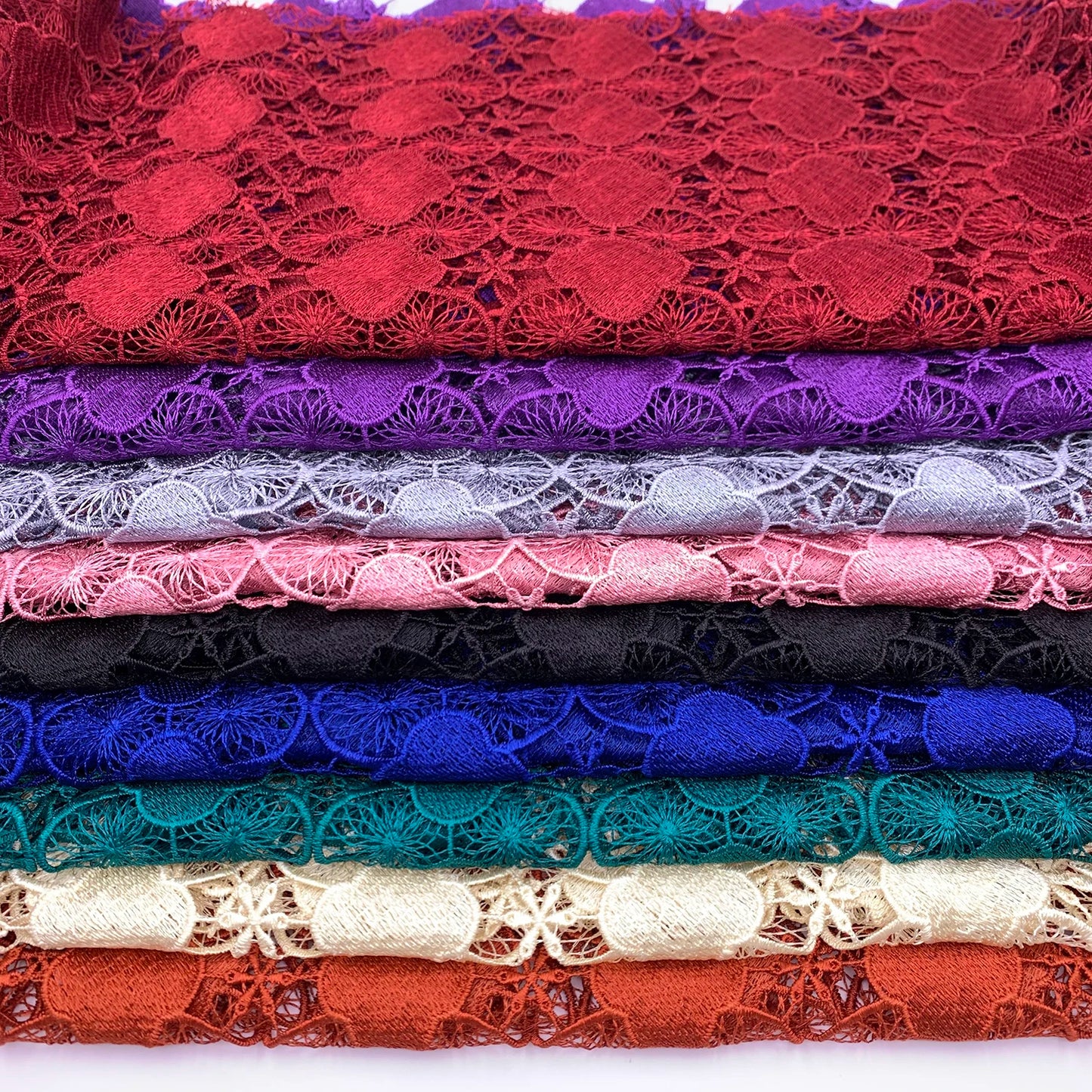 Юқори сифатли махсус рангли сувда эрувчан Дентелле қуруқ дантелли Африка гипуре тўй тўрли мато