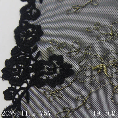 Олтин ипли каштадўзлик билан безатилган гулли Энсаже тўрли трим 20 см қора жингалак гипур гулли тўрли мато Аёллар ички кийими учун