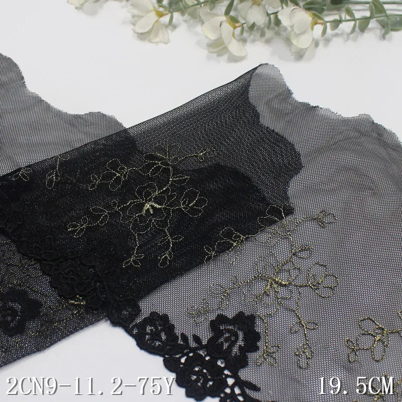 Олтин ипли каштадўзлик билан безатилган гулли Энсаже тўрли трим 20 см қора жингалак гипур гулли тўрли мато Аёллар ички кийими учун