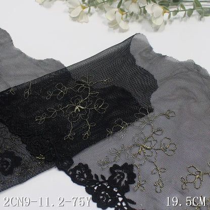 Олтин ипли каштадўзлик билан безатилган гулли Энсаже тўрли трим 20 см қора жингалак гипур гулли тўрли мато Аёллар ички кийими учун