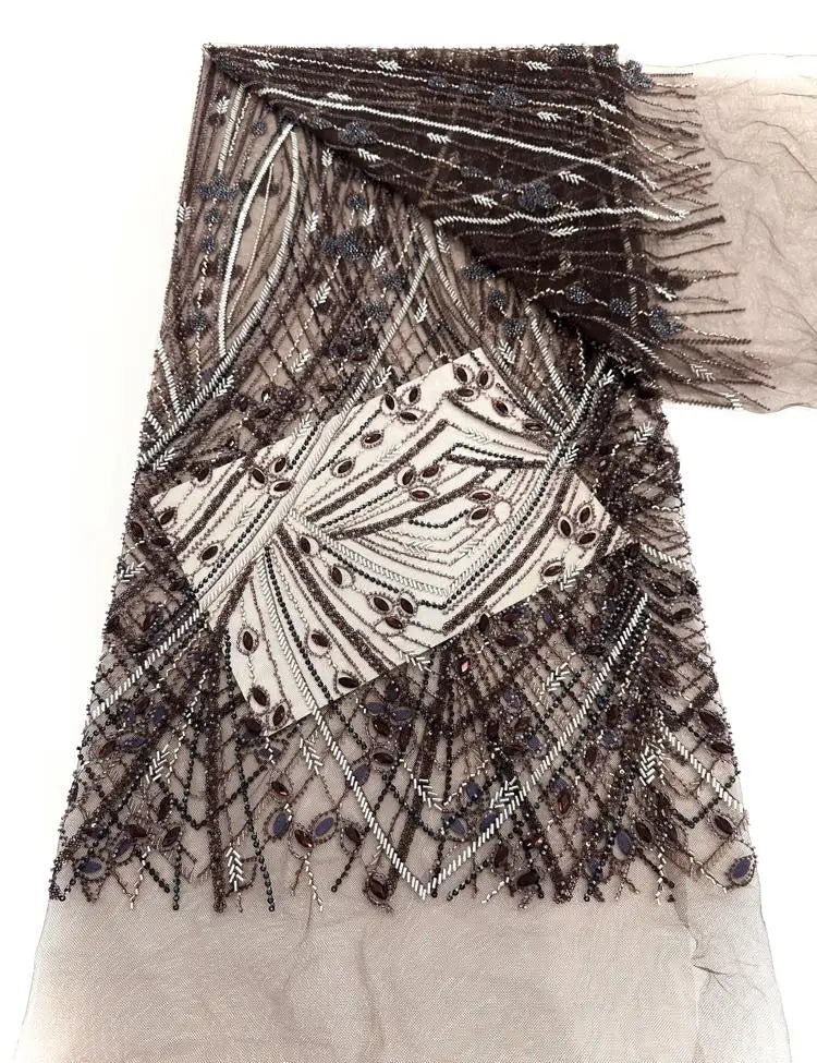 ҲФХ гипур тўр матоси тошли  шнурли тўрли мато кристалли 5 метрли либослар тикиш учун 4397