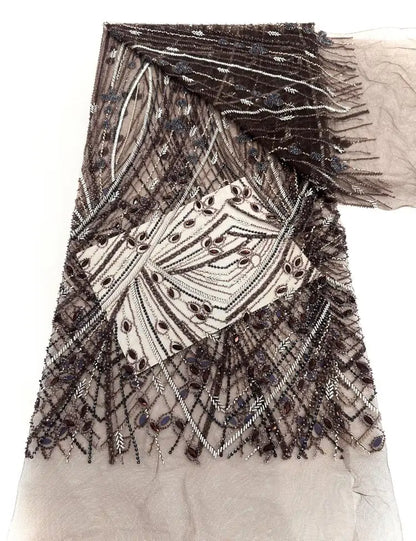 ҲФХ гипур тўр матоси тошли  шнурли тўрли мато кристалли 5 метрли либослар тикиш учун 4397