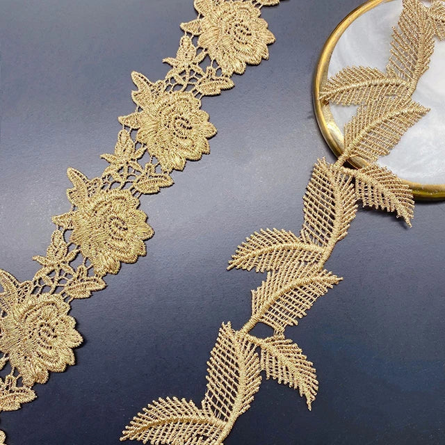 Кийимларни безаш учун янги келган олтин гипур каштадўзлик дантелли трим