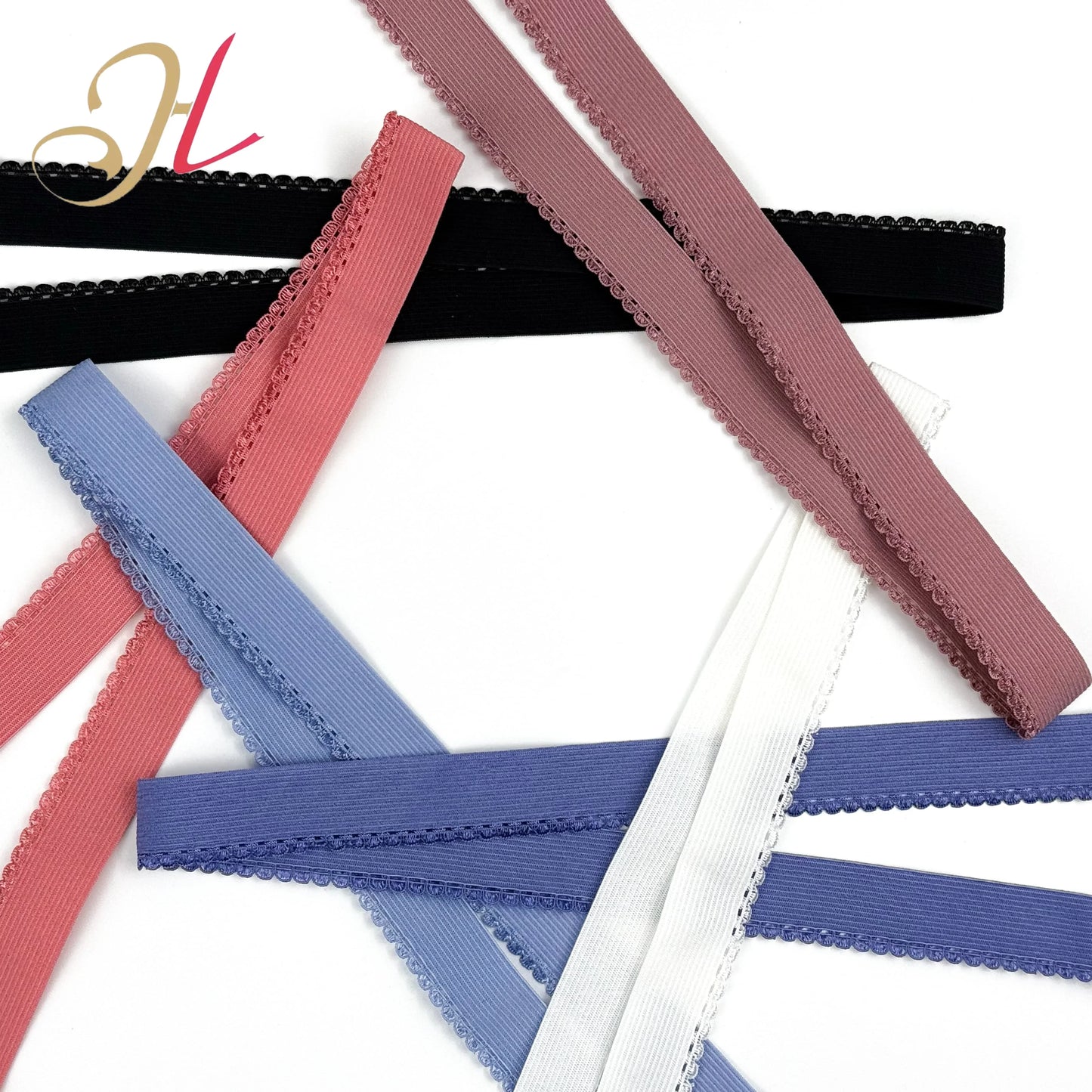 Шантоу эластик фабрикаси 2,1 см рангли очиқ толали ярим ой дантелли эластик тасмасини мослаштиради