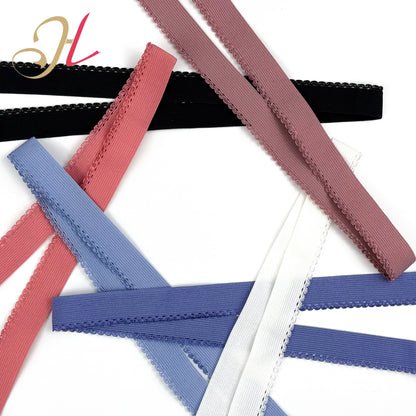 Шантоу эластик фабрикаси 2,1 см рангли очиқ толали ярим ой дантелли эластик тасмасини мослаштиради