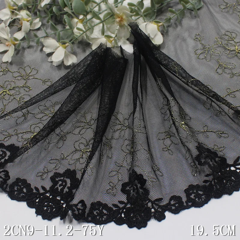 Олтин ипли каштадўзлик билан безатилган гулли Энсаже тўрли трим 20 см қора жингалак гипур гулли тўрли мато Аёллар ички кийими учун