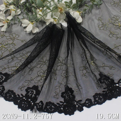 Олтин ипли каштадўзлик билан безатилган гулли Энсаже тўрли трим 20 см қора жингалак гипур гулли тўрли мато Аёллар ички кийими учун