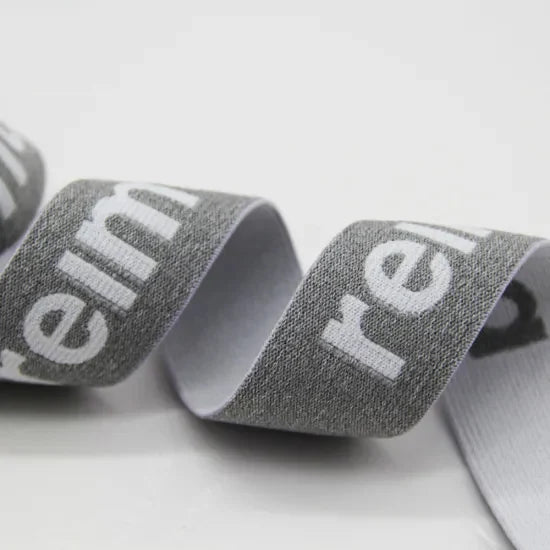 Неон рангли 100% полестер жаккардли эластик тасма логотипли, ички кийим ва кийим учун қайта ишланган эластик тасма