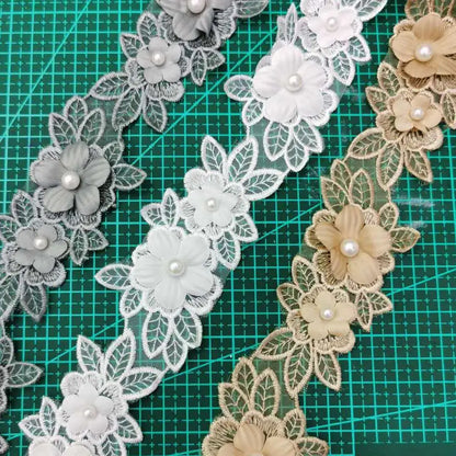 Махсус гипур 3Д гулли дантелли трим Кимёвий чегара дантелли қирқиш Гулли каштадўзлик дантелли трим Пает марваридли безакли дантелли безак