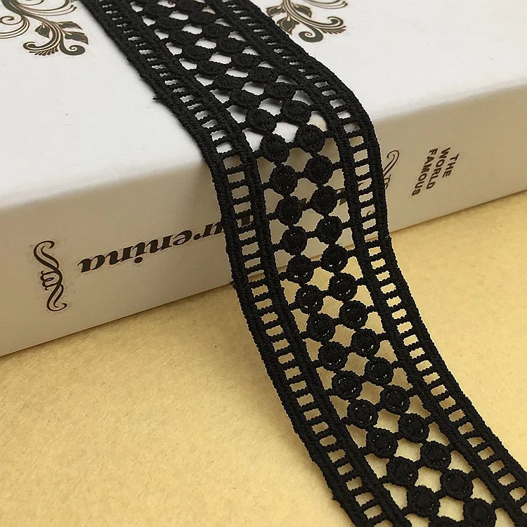 Пойафзал ва сумкалар учун махсус қора ва оқ гипур тўрли трим Эластик бўлмаган Полестер