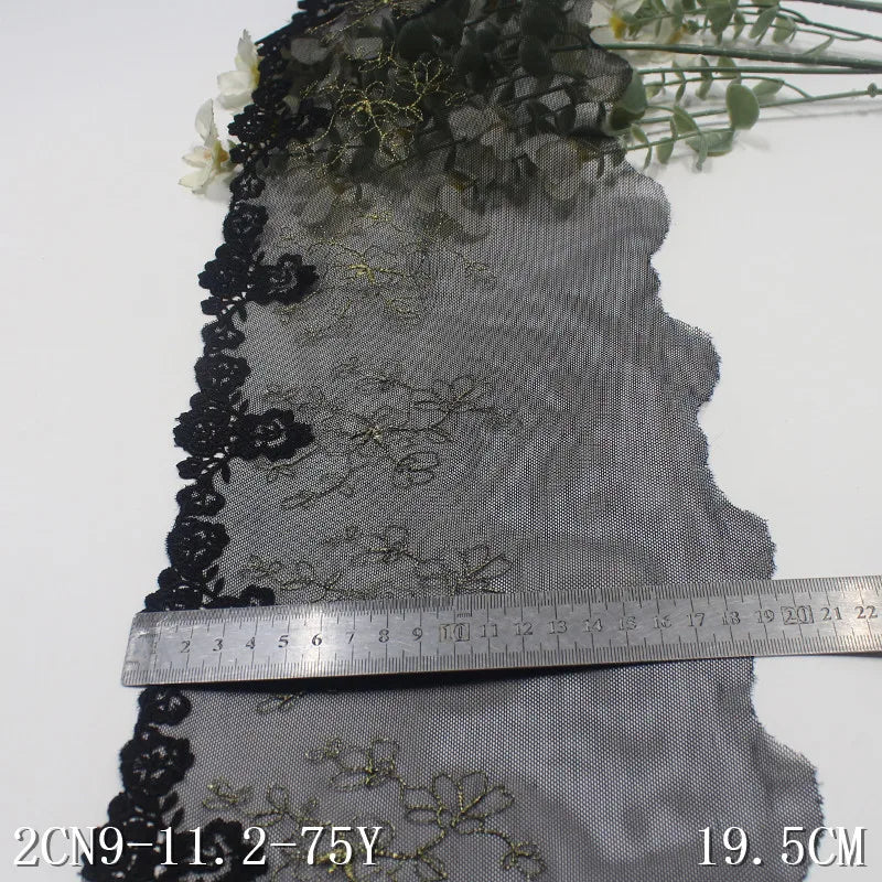 Олтин ипли каштадўзлик билан безатилган гулли Энсаже тўрли трим 20 см қора жингалак гипур гулли тўрли мато Аёллар ички кийими учун