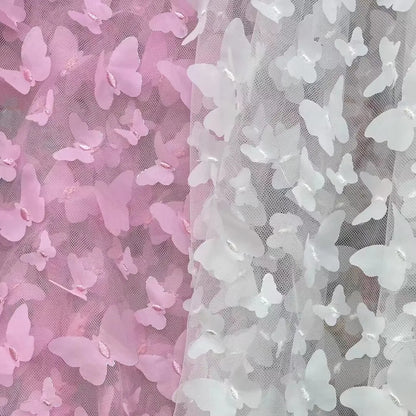 3D капалак нақшли кружев мата — лазер билан кесилган, тикима орқали безатилган зебо материал. Болалар кўйлаги ва байрам кийимлари учун мос